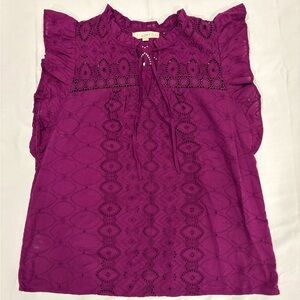 LOFT Women's lace Purple Top with cap sleeves. Size L. Never been worn.